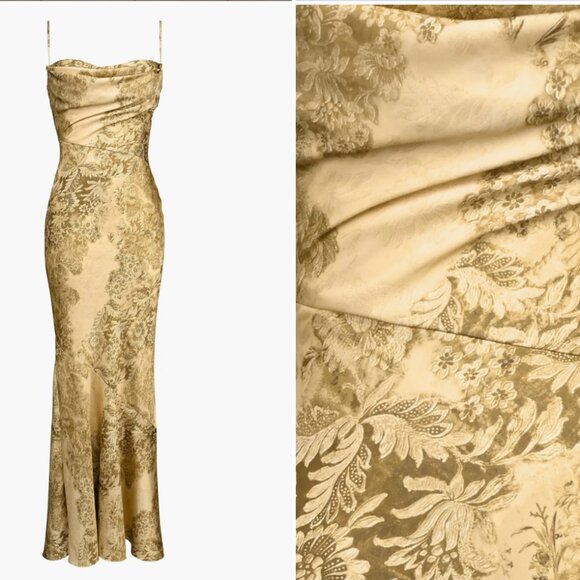 House of CB Nalani Gold Flattering Satin Gown - Picture 8 of 8